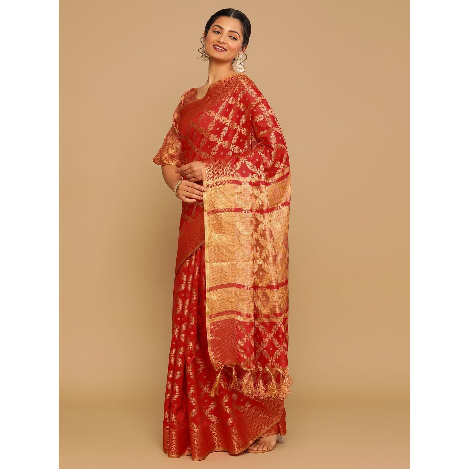 SIRIL Womens Jacquard Cotton Silk Saree with Unstitched Blouse Piece (1415S148_Red)