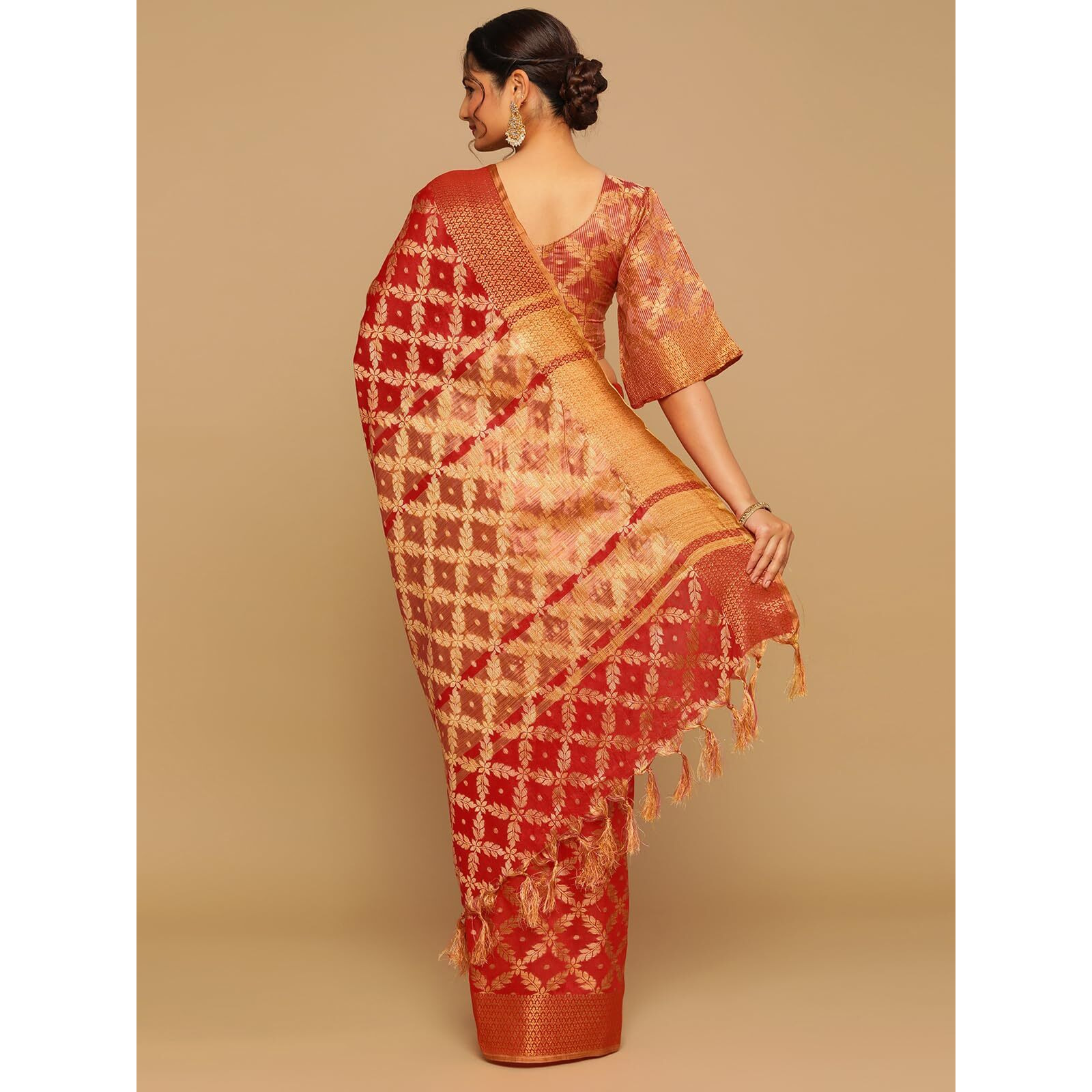 SIRIL Womens Jacquard Cotton Silk Saree with Unstitched Blouse Piece (1415S148_Red)