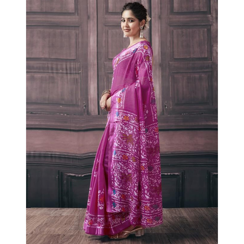 SIRIL Womens Cotton Printed Saree With Unstitched Blouse Piece (3528S2478_Pink)