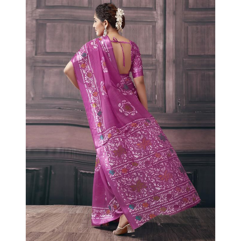 SIRIL Womens Cotton Printed Saree With Unstitched Blouse Piece (3528S2478_Pink)
