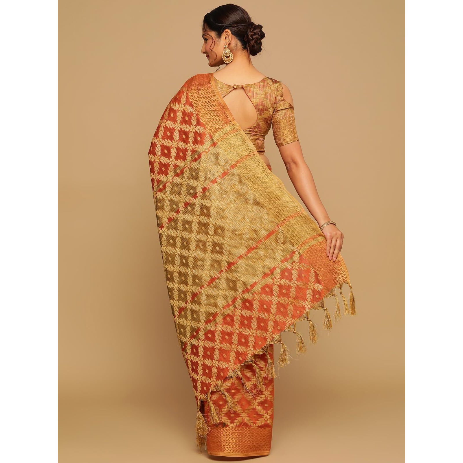 SIRIL Womens Jacquard Cotton Silk Saree with Unstitched Blouse Piece (1415S152_Orange)
