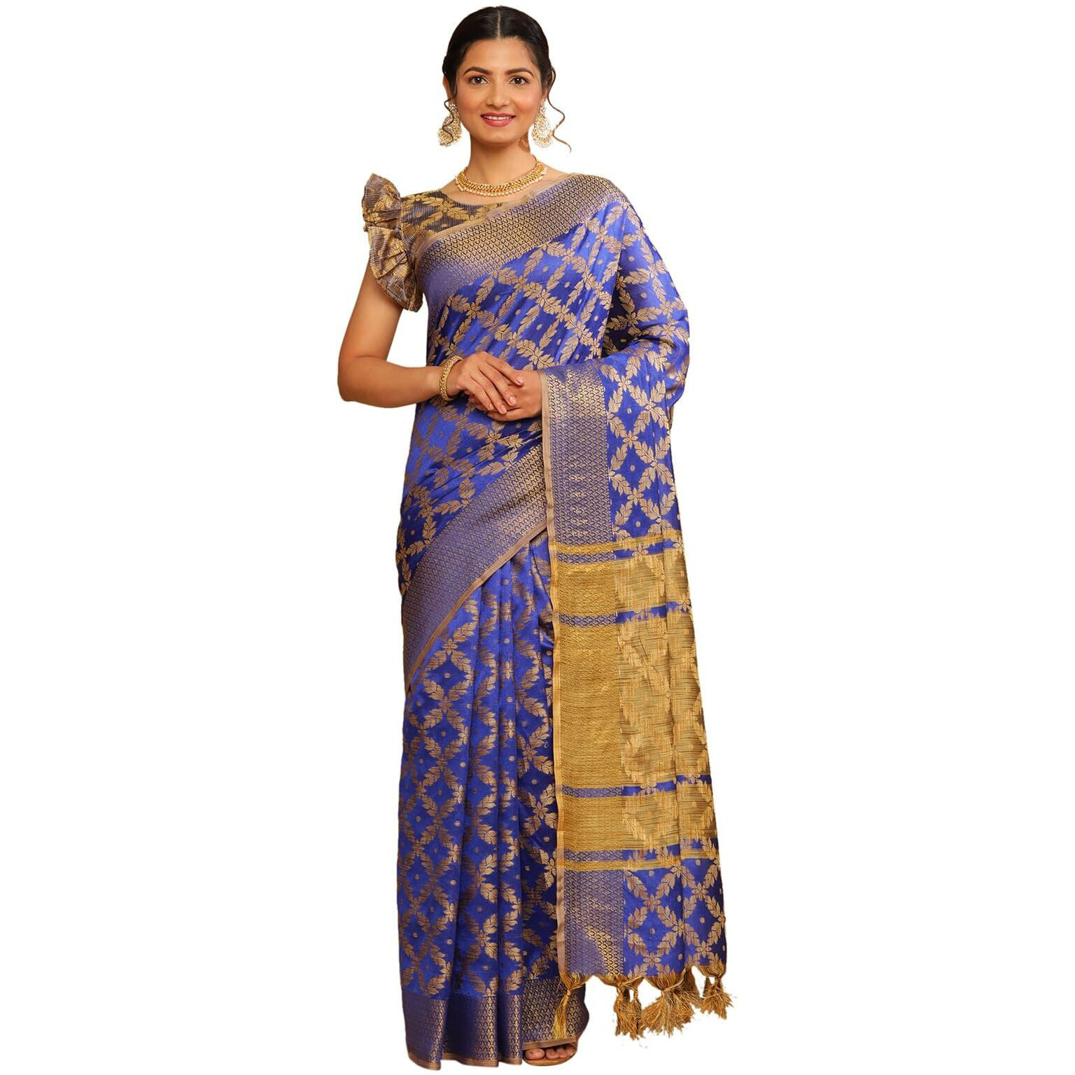 SIRIL Womens Jacquard Cotton Silk Saree with Unstitched Blouse Piece (1415S149_Blue)