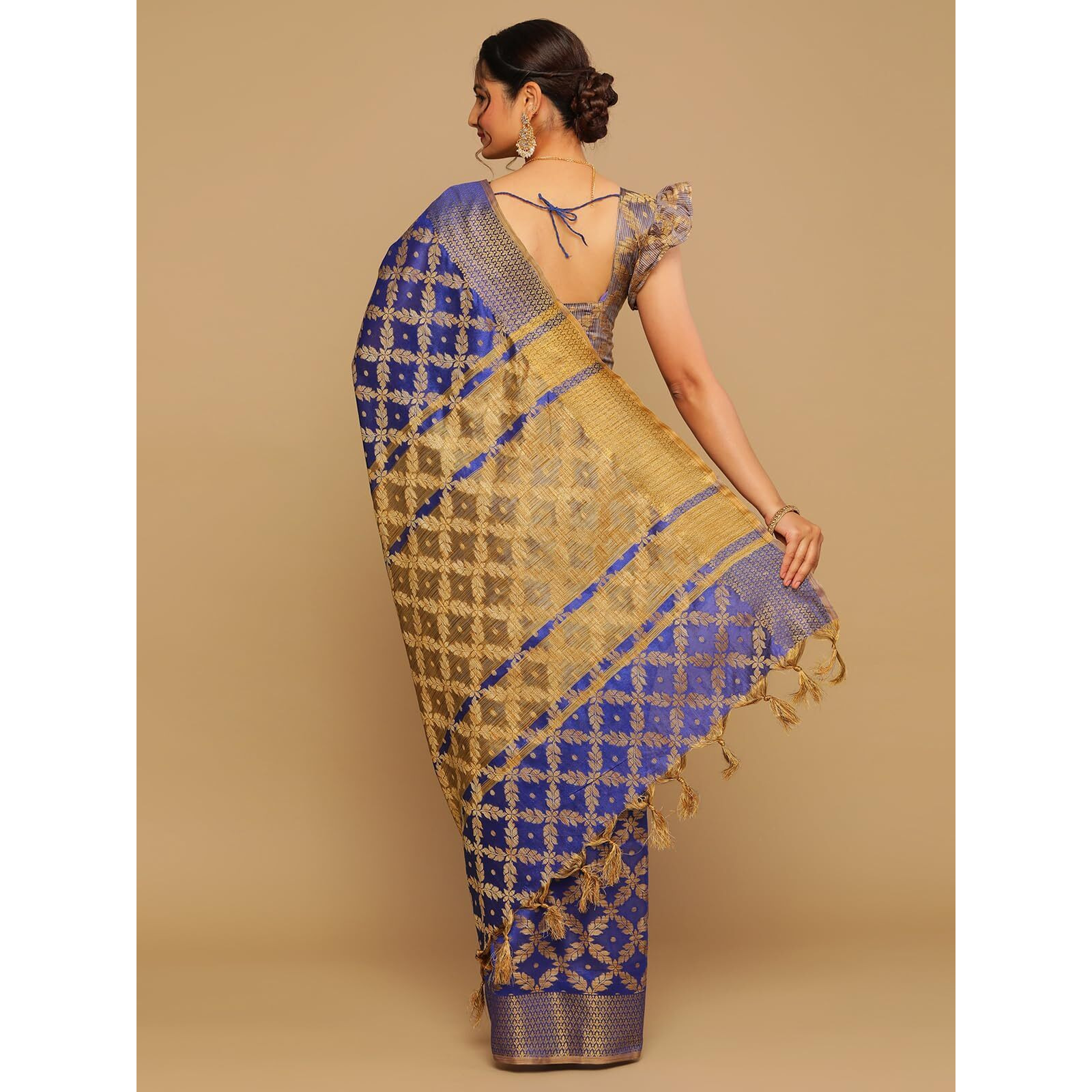 SIRIL Womens Jacquard Cotton Silk Saree with Unstitched Blouse Piece (1415S149_Blue)
