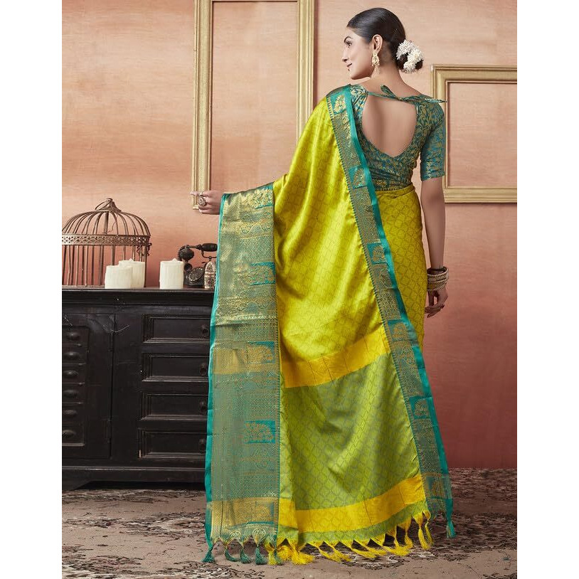 SIRIL Womens Cotton Silk Jacquard Boarder Saree With Unstitched Blouse Piece (3579S2516_Green)