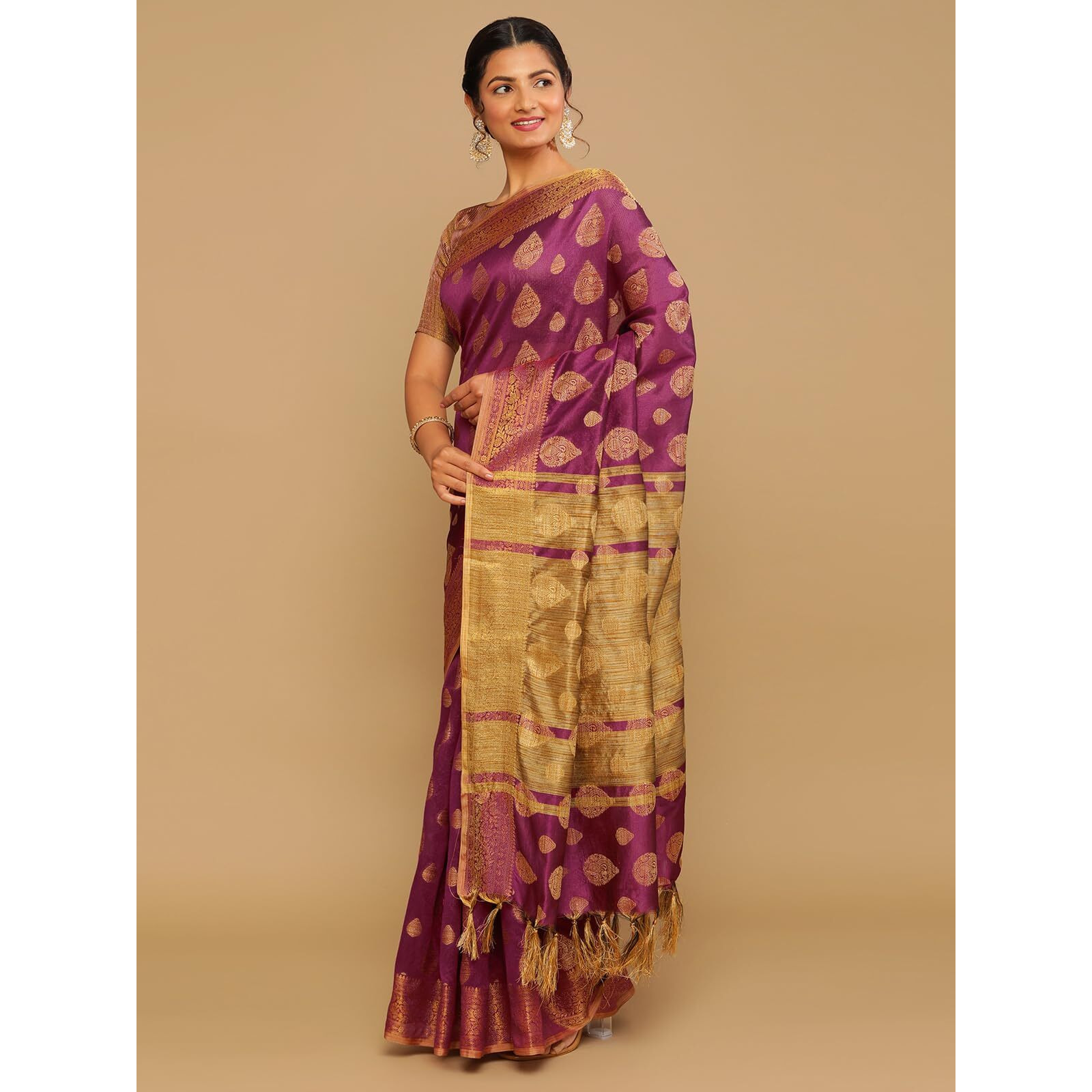 SIRIL Womens Jacquard Cotton Silk Saree with Unstitched Blouse Piece (2497S3012_Purple)