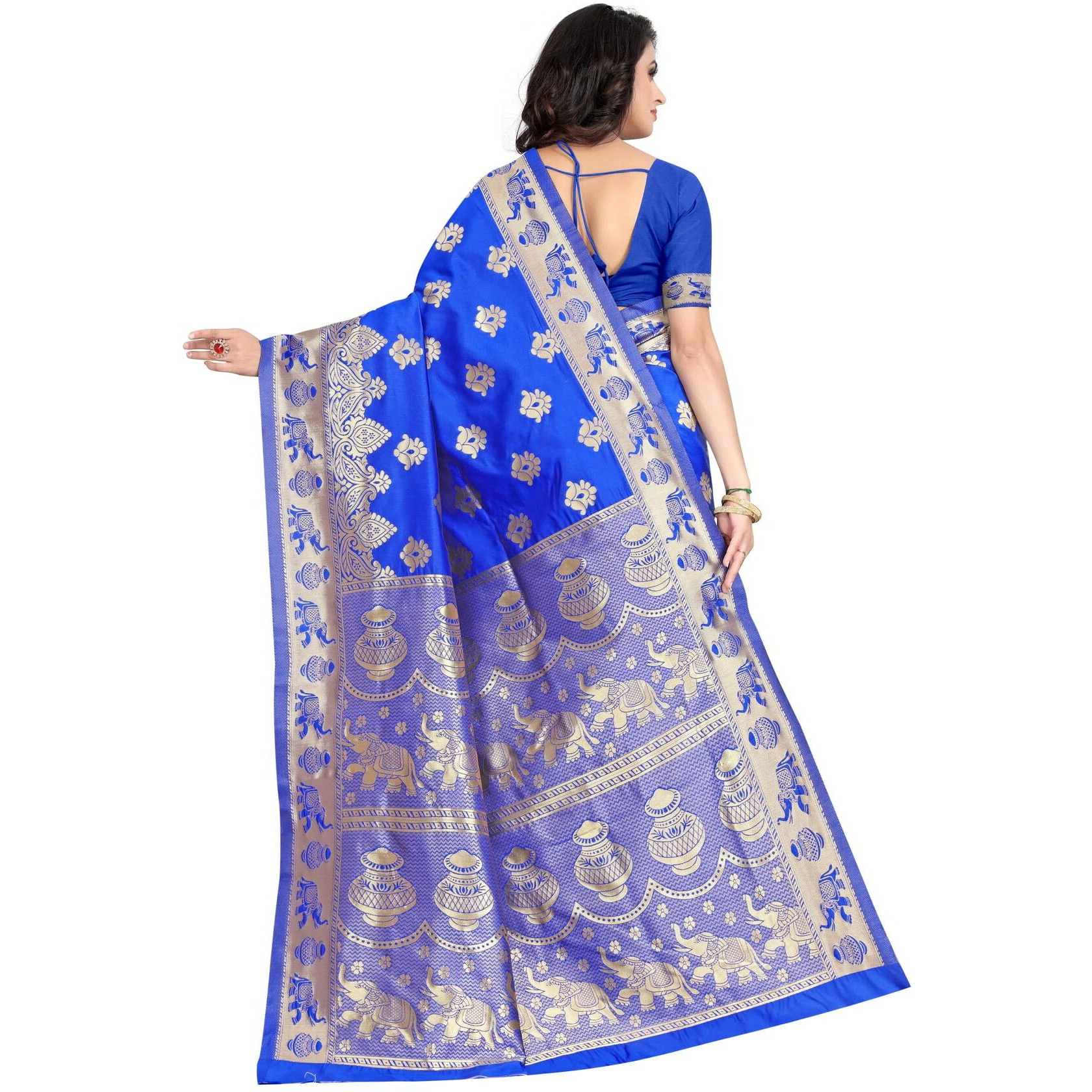 C J Enterprise Womens Pure Kanjivaram Soft Silk Saree Banarasi Design Wear Pattu Sarees Latest Party Cotton Sari collections With Blouse Piece for Wedding sadi new ladies 2024 (Pari9016) (Royal Blue)
