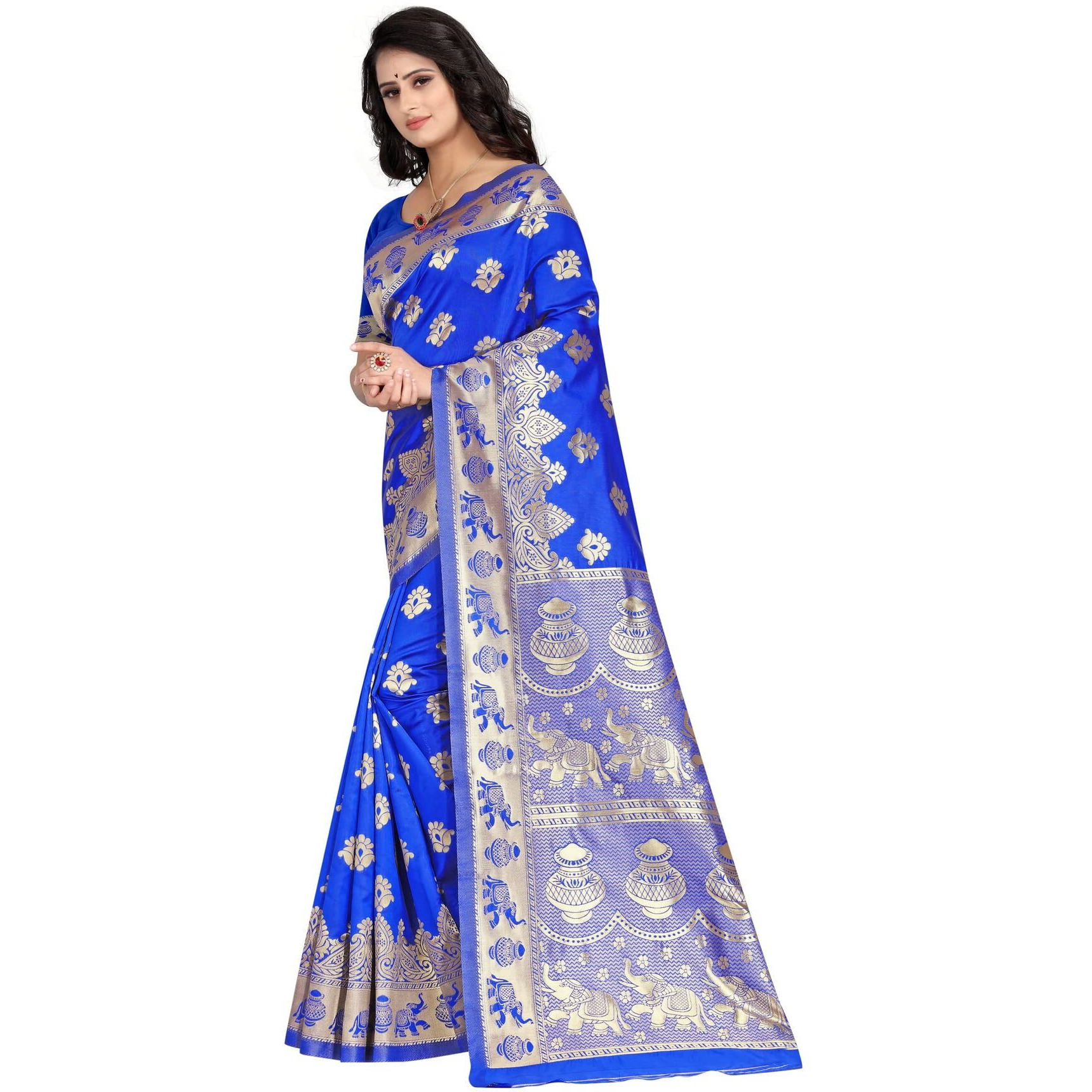 C J Enterprise Womens Pure Kanjivaram Soft Silk Saree Banarasi Design Wear Pattu Sarees Latest Party Cotton Sari collections With Blouse Piece for Wedding sadi new ladies 2024 (Pari9016) (Royal Blue)