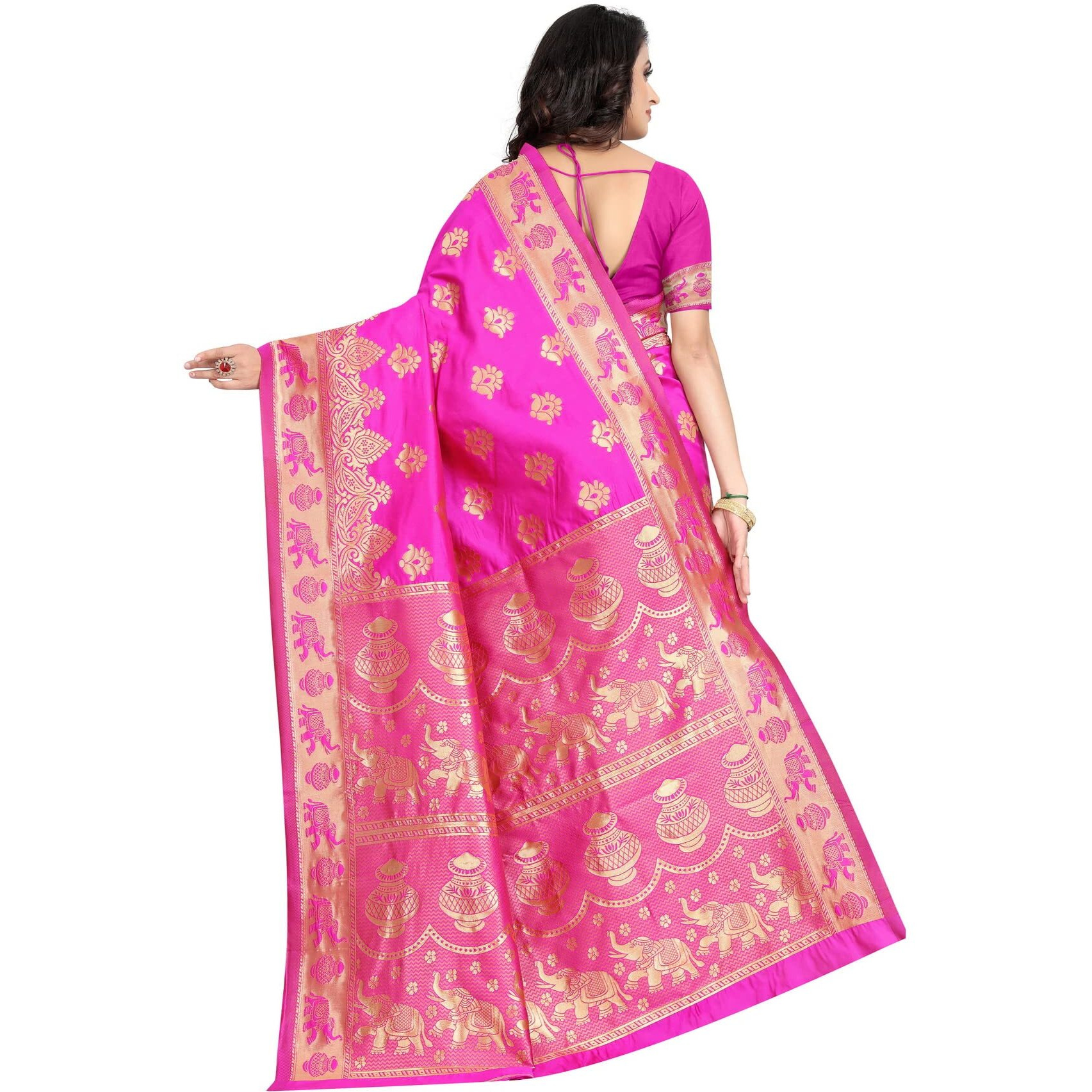 C J Enterprise Womens Pure Kanjivaram Soft Silk Saree Banarasi Design Wear Pattu Sarees Latest Party Cotton Sari collections With Blouse Piece for Wedding sadi new ladies 2024 (Pari9016) (Rani)