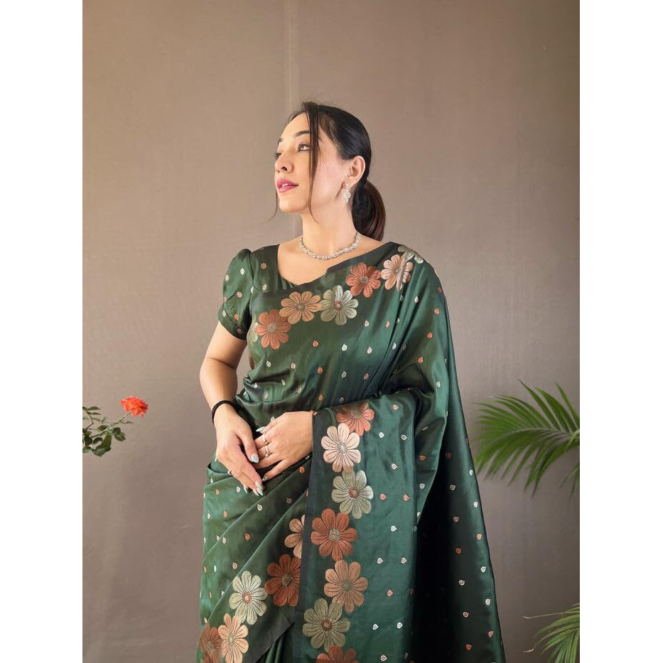 Yashika Womens Banarasi Kanjivaram Cotton Silk Jaquard Saree (AZ-YS-OG-WEAVE-Parent_Green)