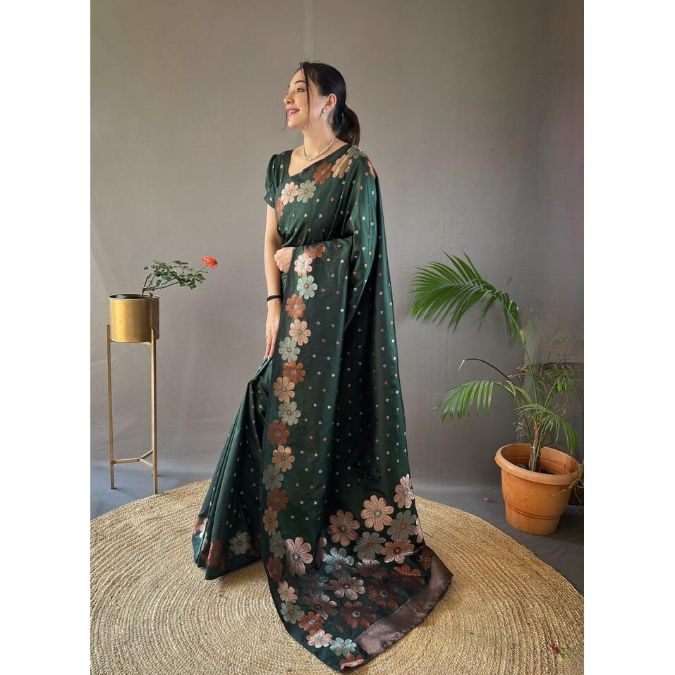 Yashika Womens Banarasi Kanjivaram Cotton Silk Jaquard Saree (AZ-YS-OG-WEAVE-Parent_Green)