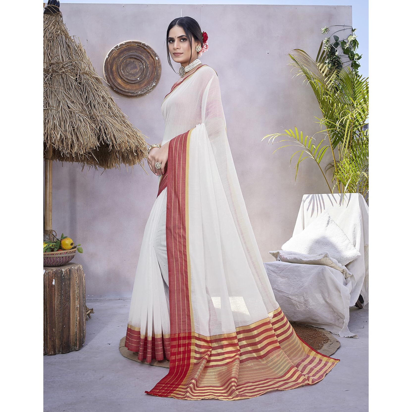 Yashika Womens Trendy Cotton Silk Saree with Blouse Material|| Pongal Special South Indian kerala Saree With Blouse Piece||(AZ-YS-OG-PONGAL ONAM-P) (Red)