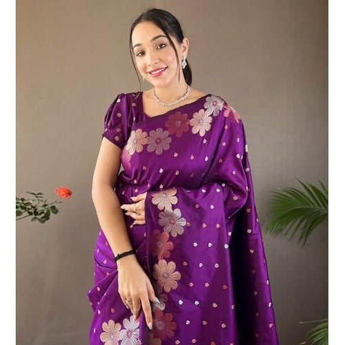 Yashika Womens Banarasi Kanjivaram Cotton Silk Jaquard Saree (AZ-YS-OG-WEAVE-Parent_Purple)