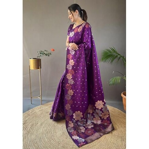 Yashika Womens Banarasi Kanjivaram Cotton Silk Jaquard Saree (AZ-YS-OG-WEAVE-Parent_Purple)