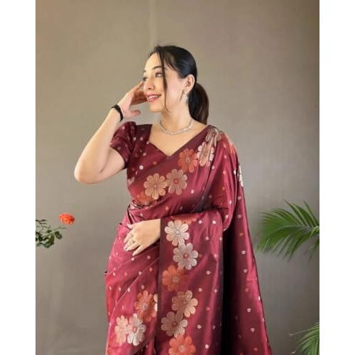 Yashika Womens Banarasi Kanjivaram Cotton Silk Jaquard Saree (AZ-YS-OG-WEAVE-Parent_Maroon)