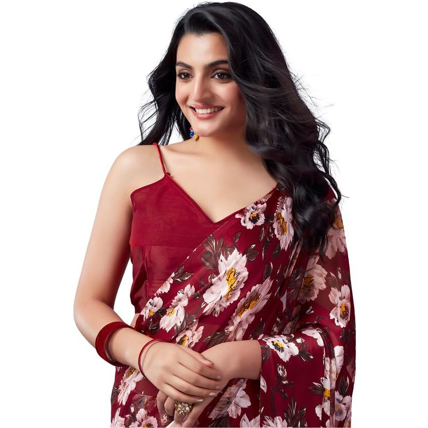 Satrani Womens Pure Georgette Saree (3633S102N_Maroon)