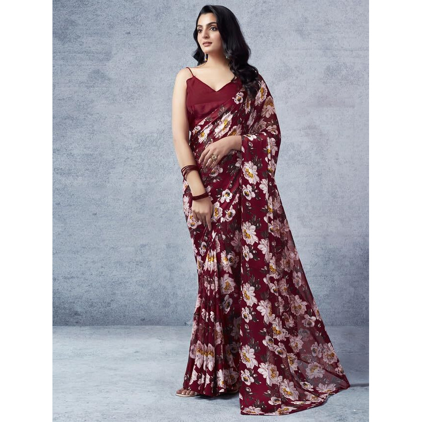 Satrani Womens Pure Georgette Saree (3633S102N_Maroon)