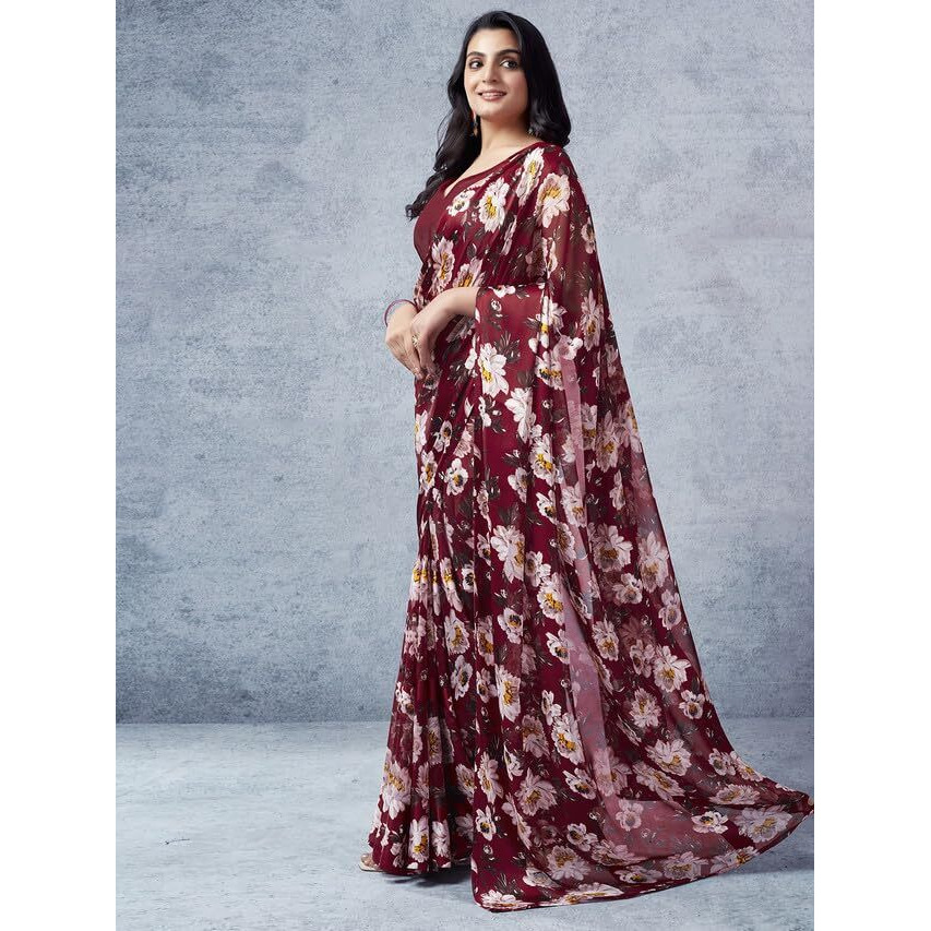 Satrani Womens Pure Georgette Saree (3633S102N_Maroon)