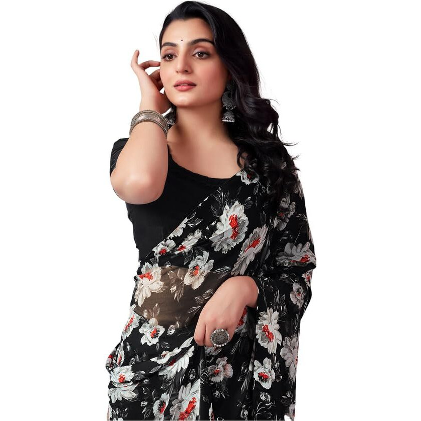 Satrani Womens Pure Georgette Saree (3633S106N_White & Multi1)