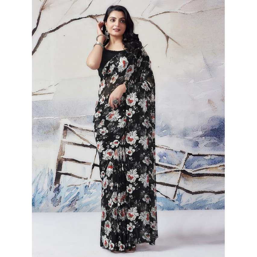 Satrani Womens Pure Georgette Saree (3633S106N_White & Multi1)