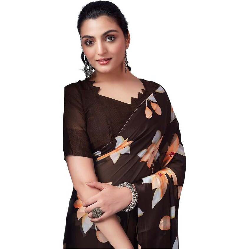 Satrani Womens Pure Georgette Saree (3633S104N_Brown)