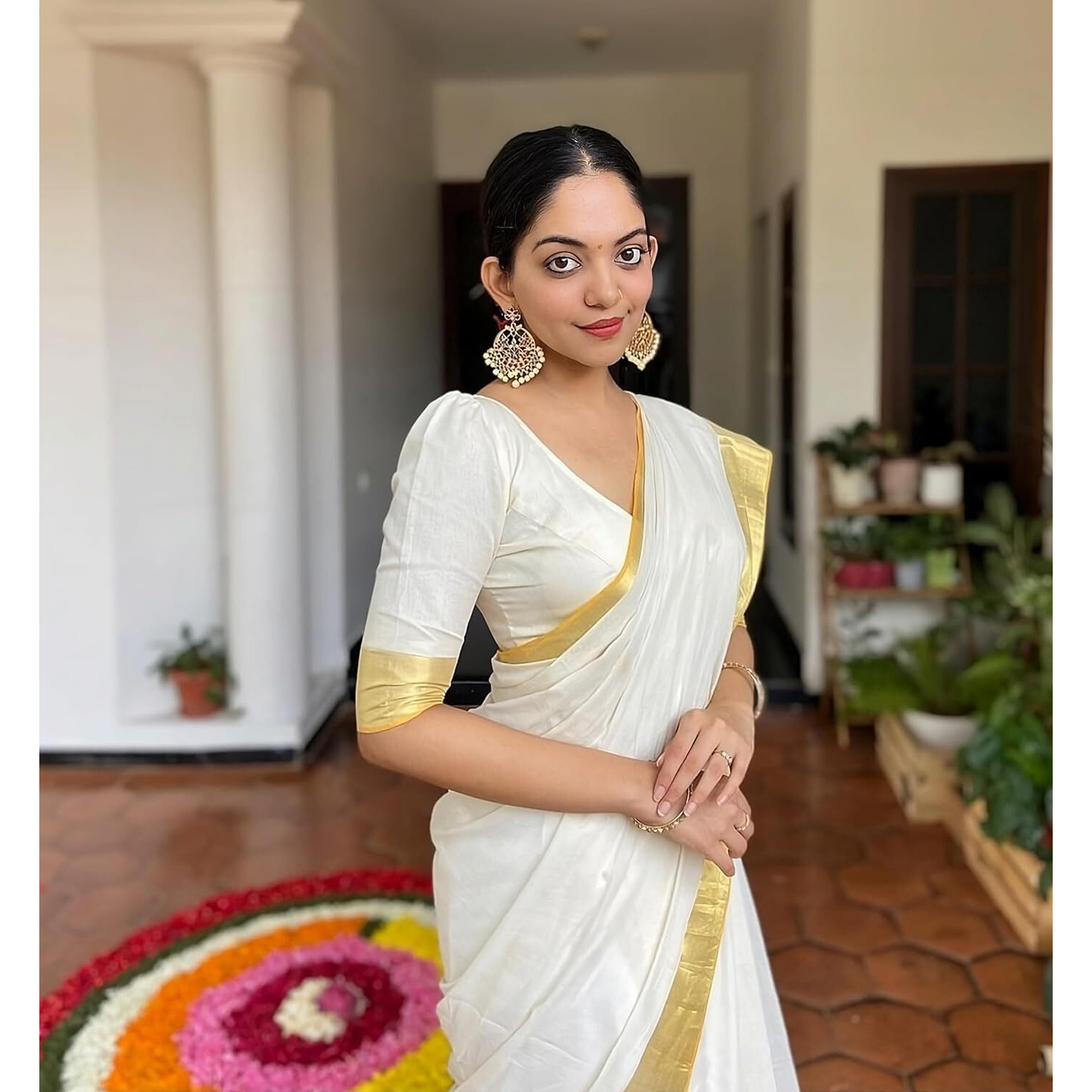 Yashika Womens Trendy Cotton Silk Saree with Blouse Material|| Pongal Special South Indian kerala Saree With Blouse Piece||(AZ-YS-OG-PONGAL ONAM WHITE)