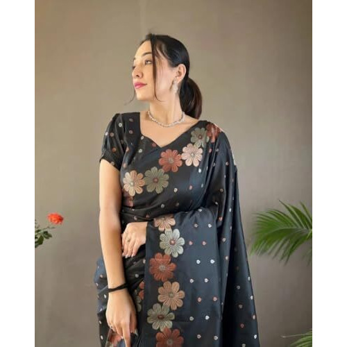 Yashika Womens Banarasi Kanjivaram Cotton Silk Jaquard Saree (AZ-YS-OG-WEAVE-Parent_Black)