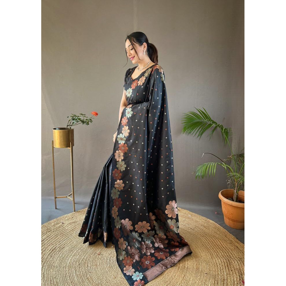 Yashika Womens Banarasi Kanjivaram Cotton Silk Jaquard Saree (AZ-YS-OG-WEAVE-Parent_Black)