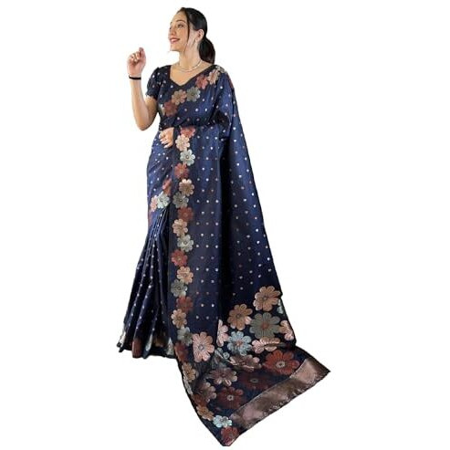 Yashika Womens Banarasi Kanjivaram Cotton Silk Jaquard Saree (AZ-YS-OG-WEAVE-Parent_Navy)