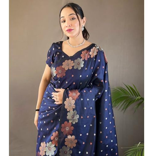Yashika Womens Banarasi Kanjivaram Cotton Silk Jaquard Saree (AZ-YS-OG-WEAVE-Parent_Navy)