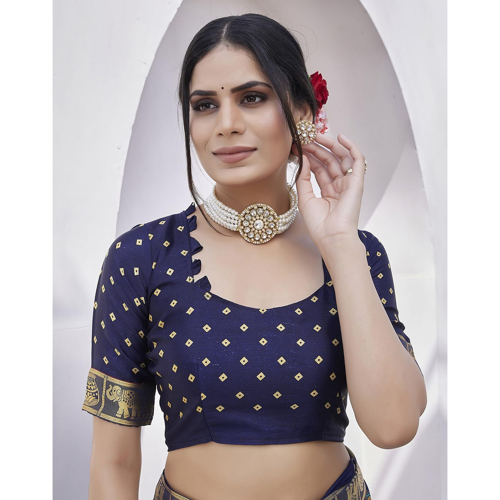 Yashika Womens Magludi Silk Saree Printed Saree With Unstitched Blouse Material - Suitable For All Indian Occasions and Festivals (AZ-YS-OG-RASIYA RAMA NAVY)