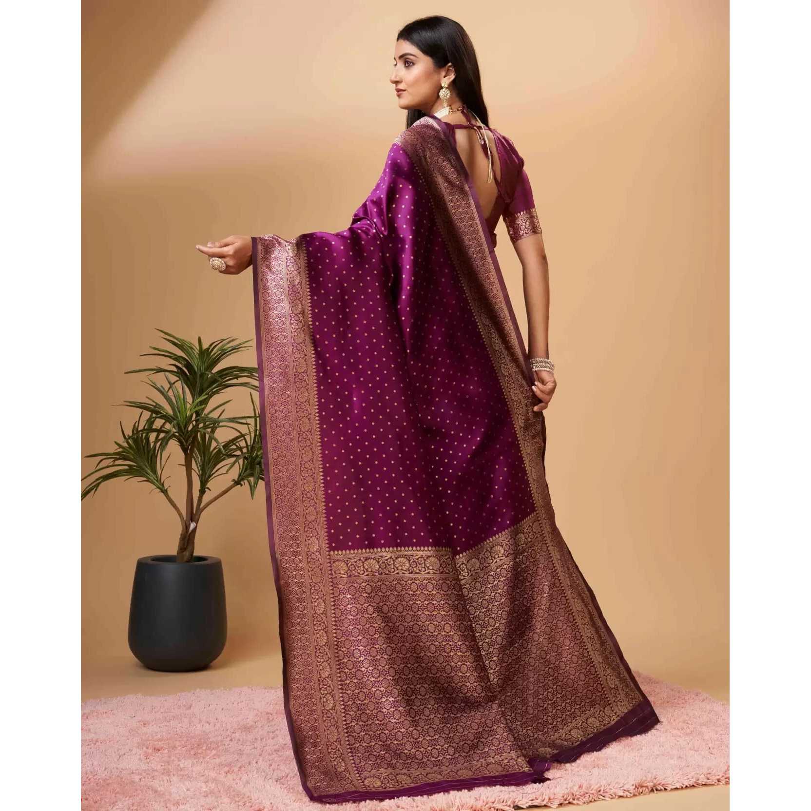 Sugathari Womens Banarasi Saree Pure Kanjivaram Silk Saree Soft new ladies 2023 Design Wear Pattu Sarees Latest Cotton Party Sari collections With Blouse Piece for Wedding sadi (SAM PARI-113 WINE)