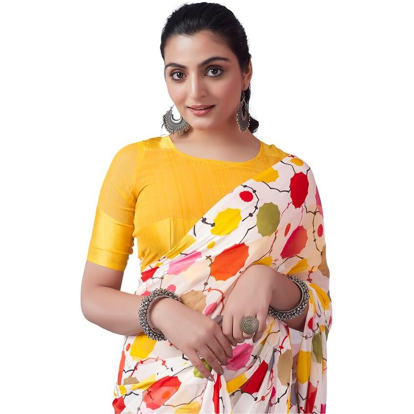 Satrani Womens Pure Georgette Saree (3633S107N_White & Multi2)