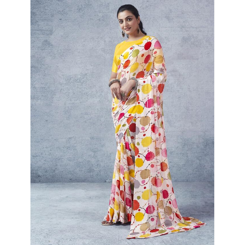 Satrani Womens Pure Georgette Saree (3633S107N_White & Multi2)