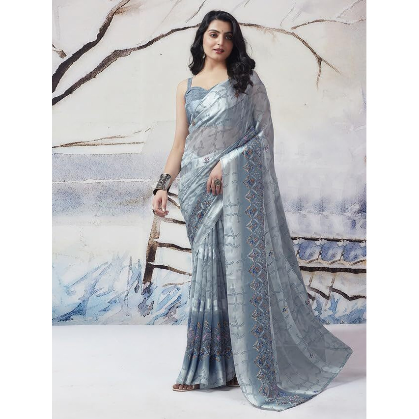 Satrani Womens Pure Georgette Saree (3633S108N_Grey)