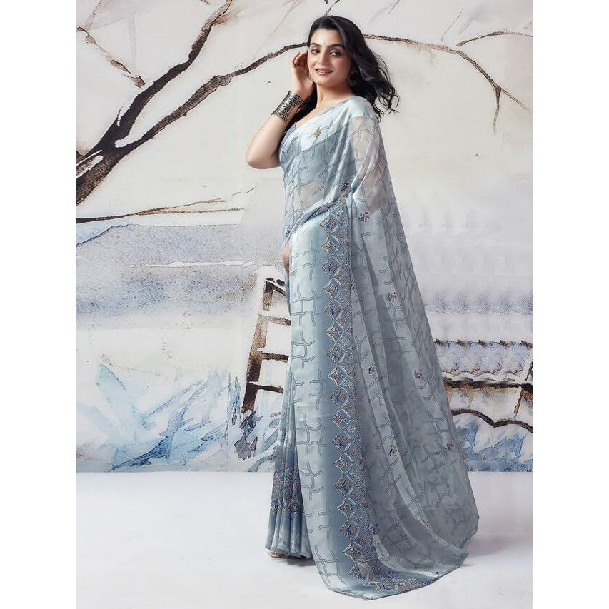Satrani Womens Pure Georgette Saree (3633S108N_Grey)