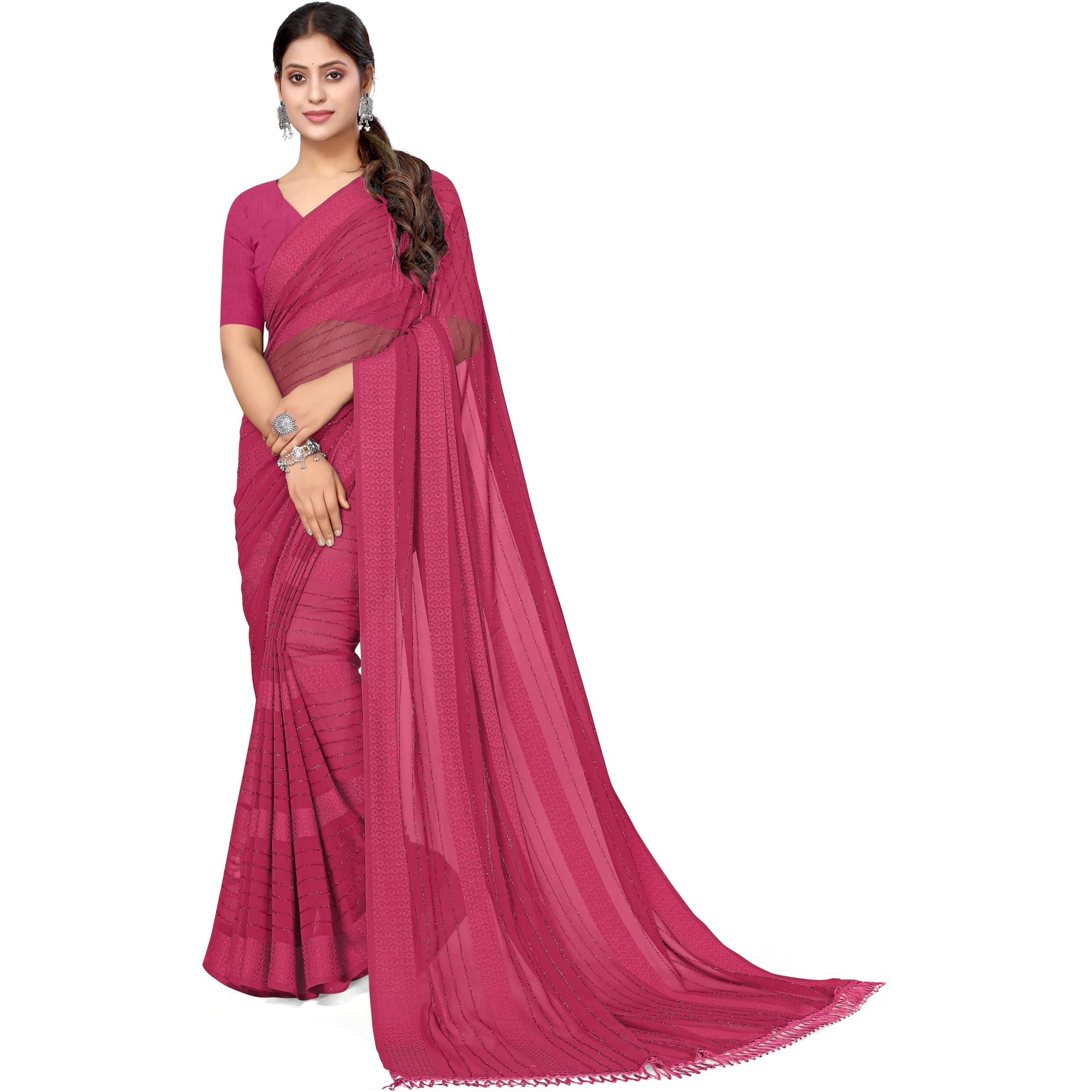 MIRCHI FASHION Womens Georgette Solid Saree with Blouse Piece (40175-Pink)
