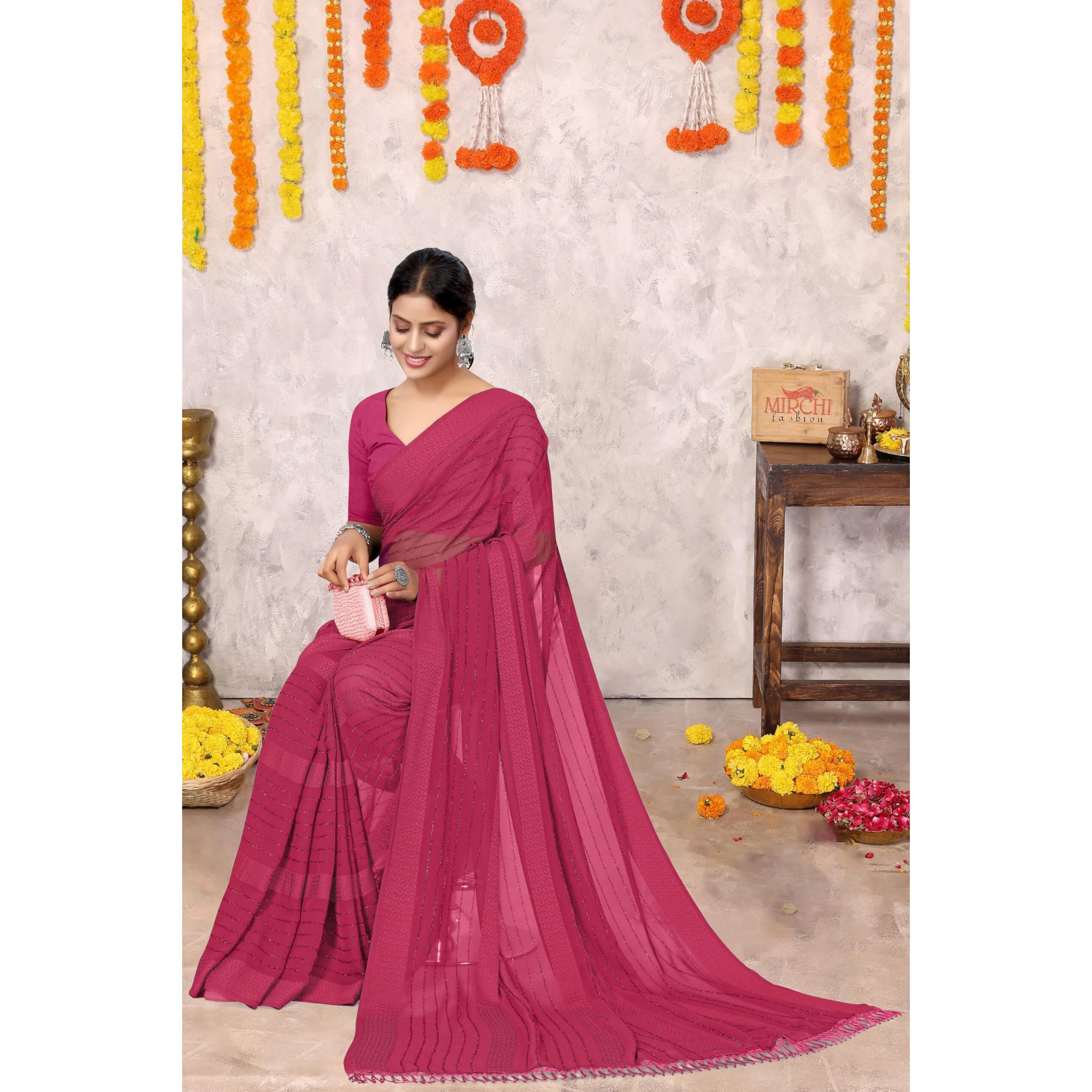 MIRCHI FASHION Womens Georgette Solid Saree with Blouse Piece (40175-Pink)