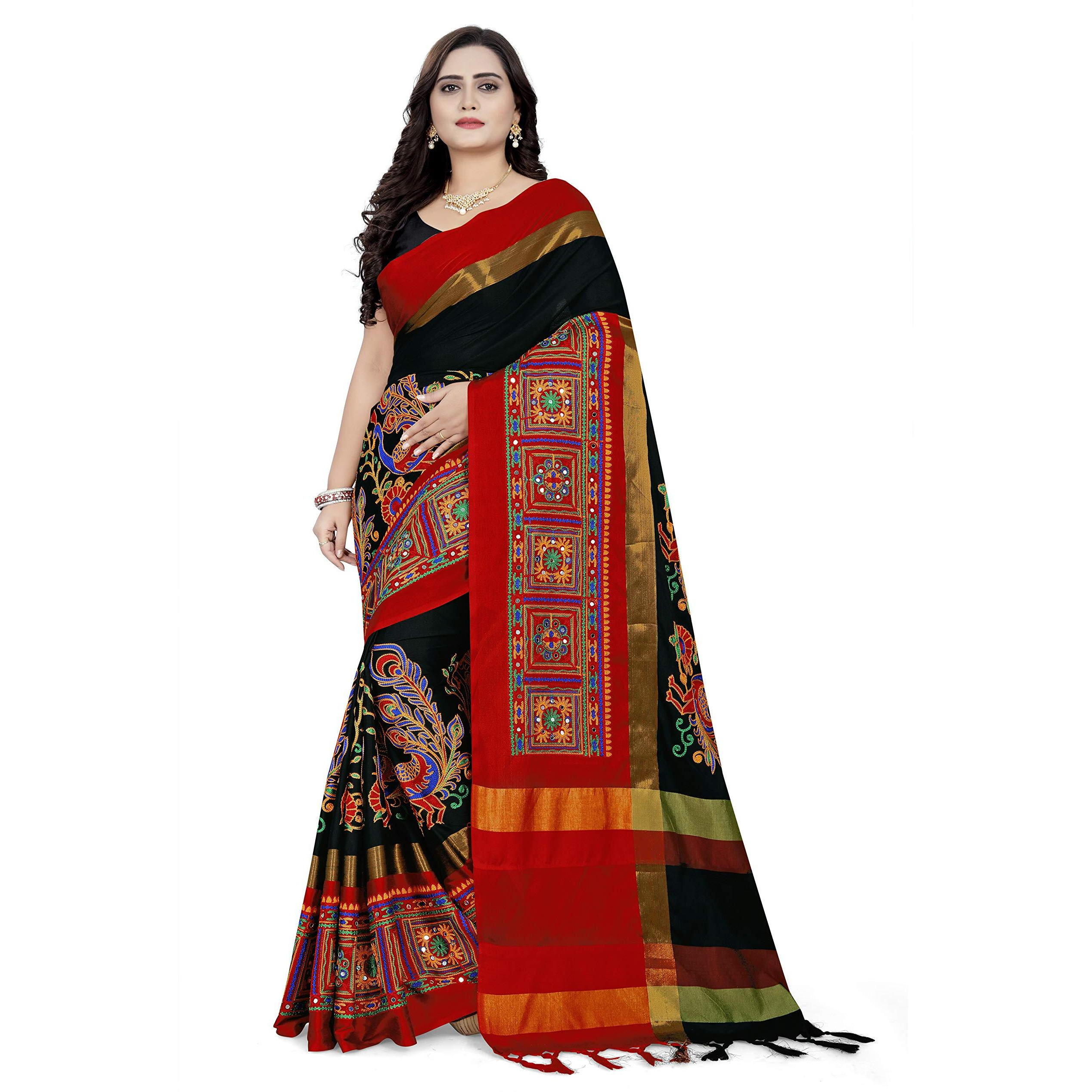 Arriva Fab cotton with blouse piece Saree (Riva729_732_P_ Black_ Free Size)