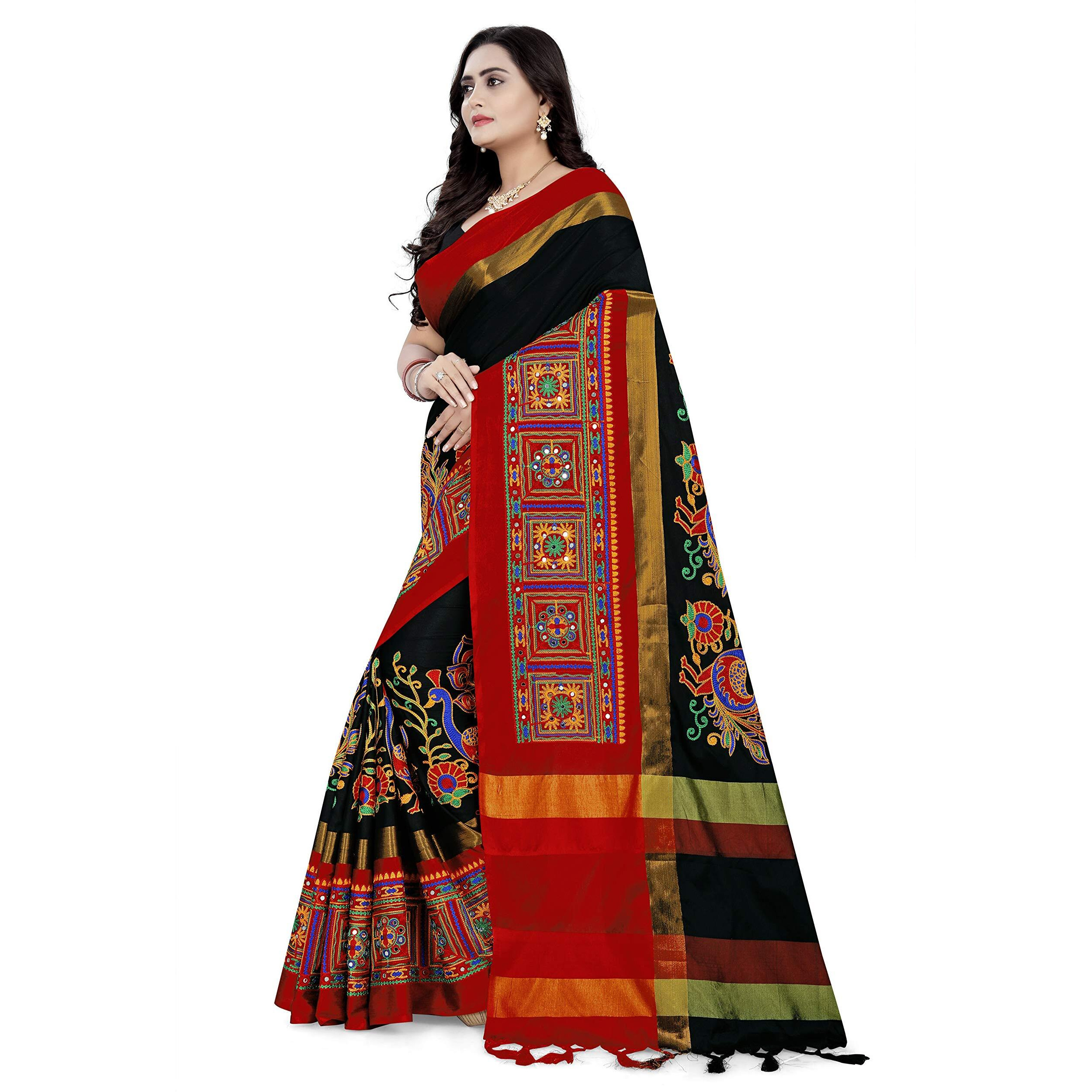 Arriva Fab cotton with blouse piece Saree (Riva729_732_P_ Black_ Free Size)