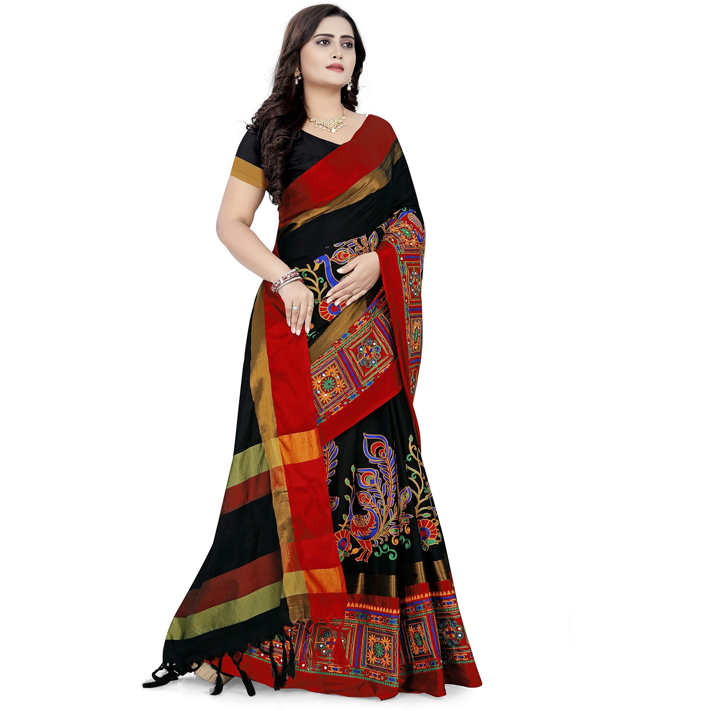 Arriva Fab cotton with blouse piece Saree (Riva729_732_P_ Black_ Free Size)