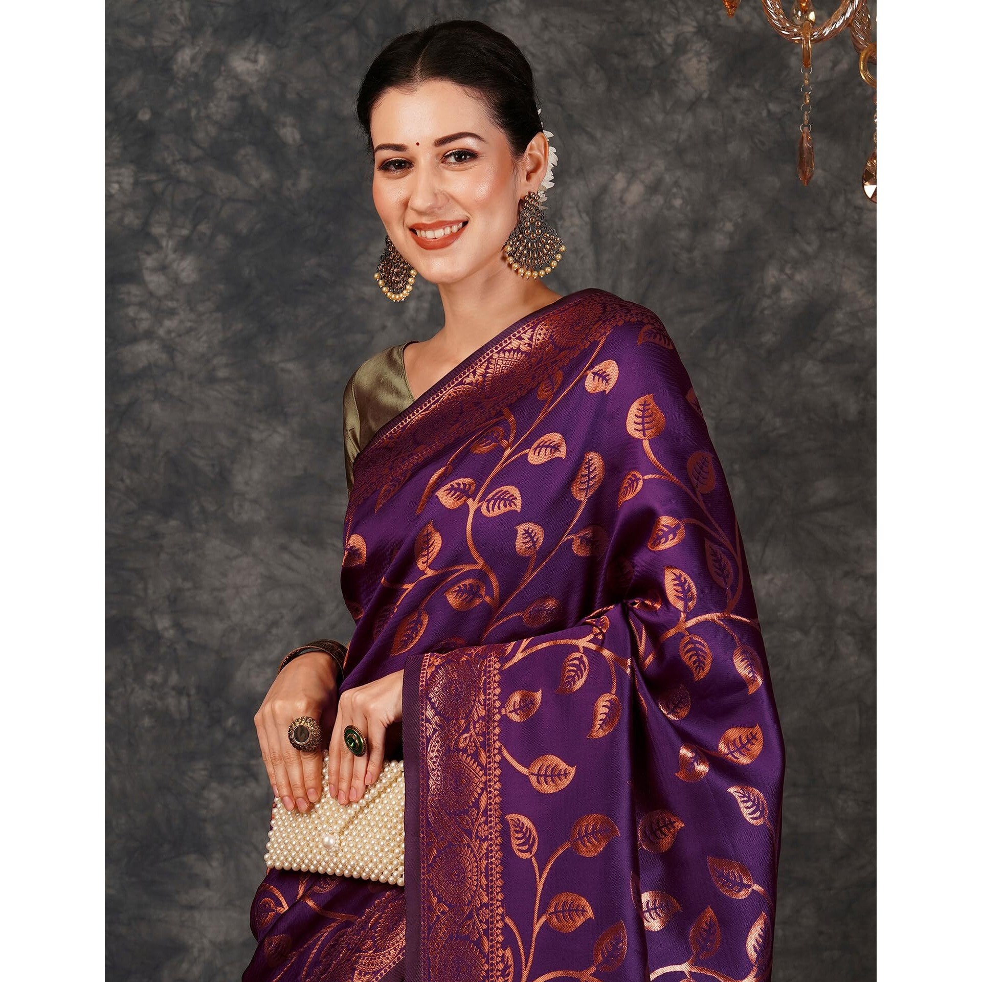 SIRIL Womens Banarasi Jacquard Soft Silk Kanjeevaram Saree With Unstitched Blouse Piece (3759S140A_Purple)