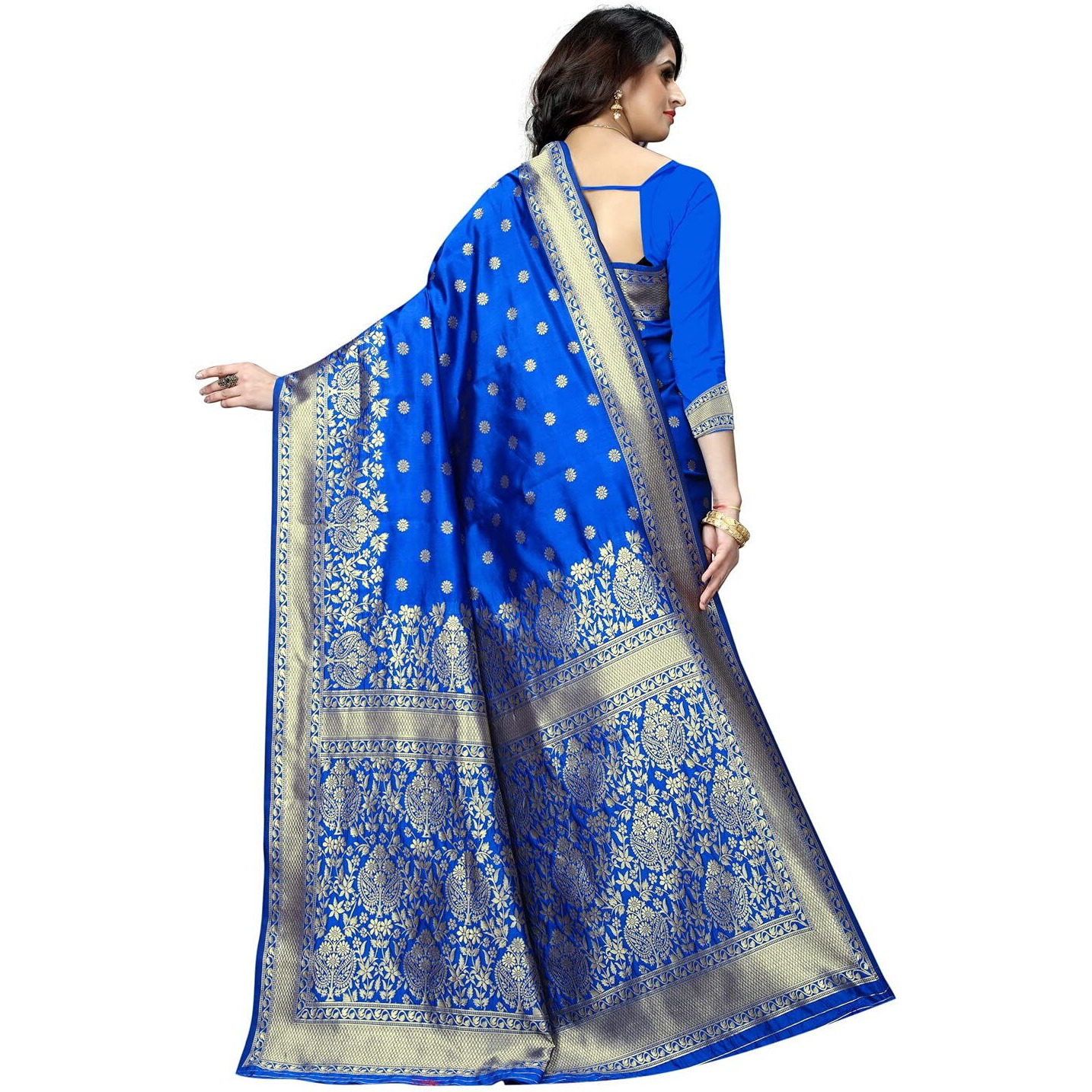 C J Enterprise Womens Pure Kanjivaram Soft Silk Saree Banarasi Design Wear Pattu Sarees Latest Party Cotton Sari collections With Blouse Piece for Wedding sadi new ladies 2024 (Pari100 Royal Blue)