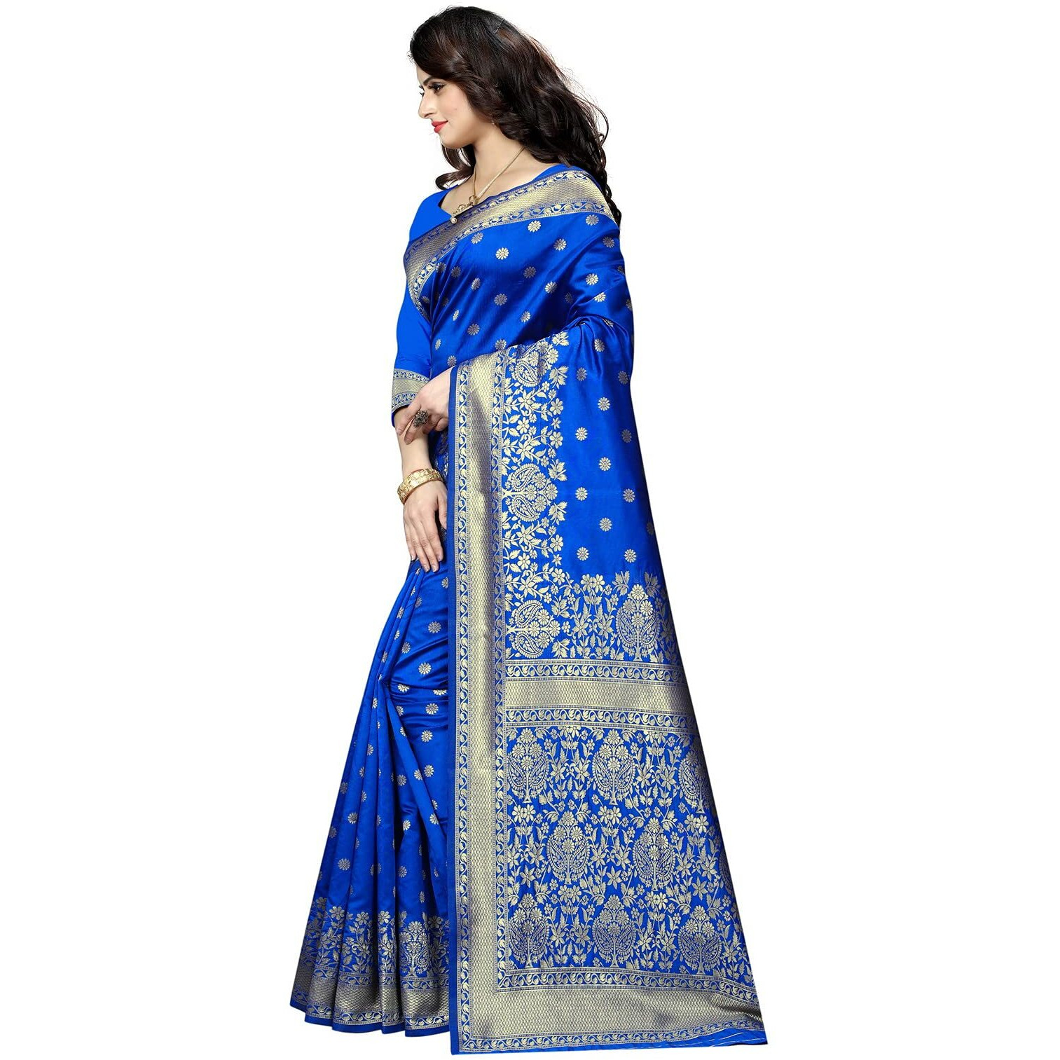 C J Enterprise Womens Pure Kanjivaram Soft Silk Saree Banarasi Design Wear Pattu Sarees Latest Party Cotton Sari collections With Blouse Piece for Wedding sadi new ladies 2024 (Pari100 Royal Blue)