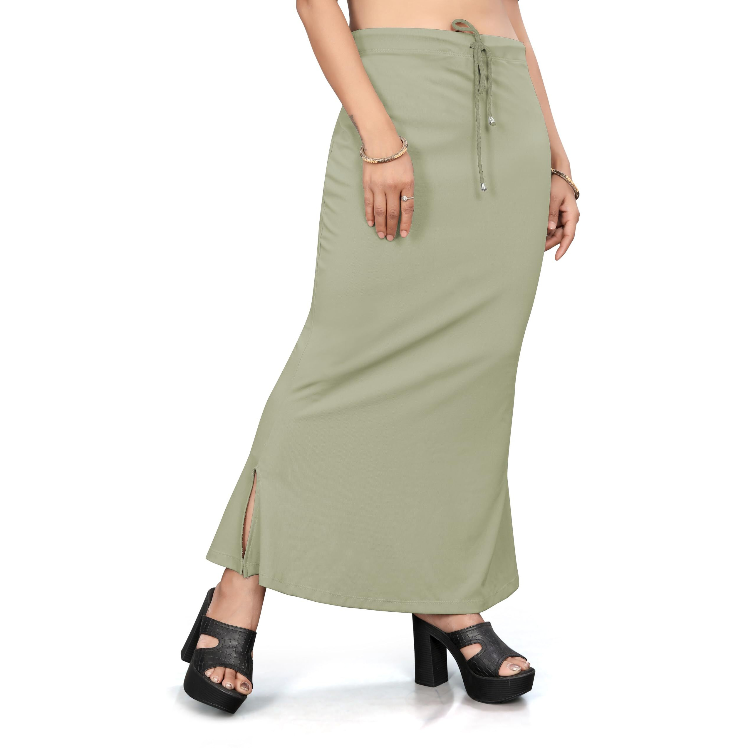 Yashika Present Lycra Saree Shapewear Petticoat for Women||Straight Fit Petticoat Saree Silhouette Shape Wear Dress for Saree|| AZ-YS-OG-Shaper Cement Green-L