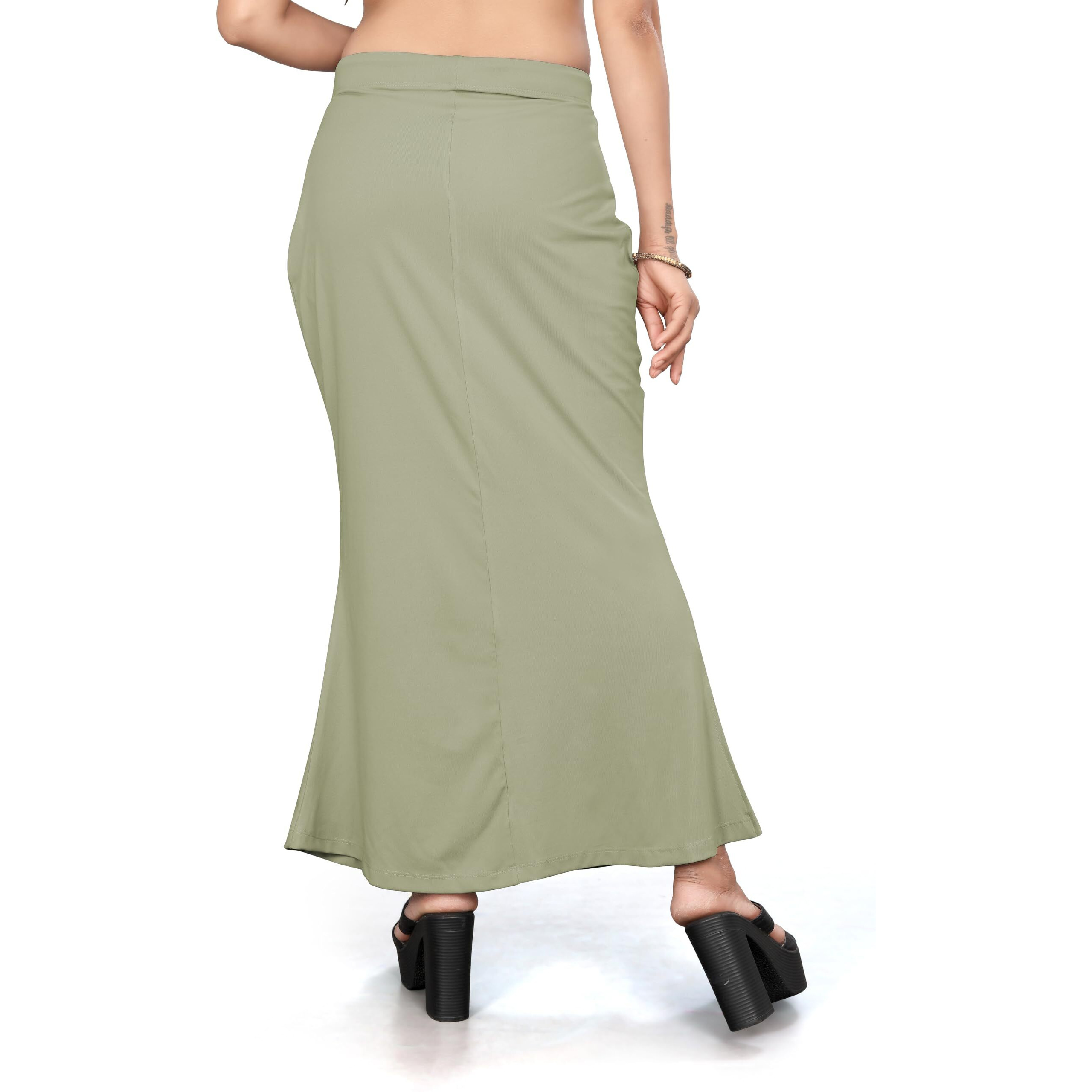 Yashika Present Lycra Saree Shapewear Petticoat for Women||Straight Fit Petticoat Saree Silhouette Shape Wear Dress for Saree|| AZ-YS-OG-Shaper Cement Green-L