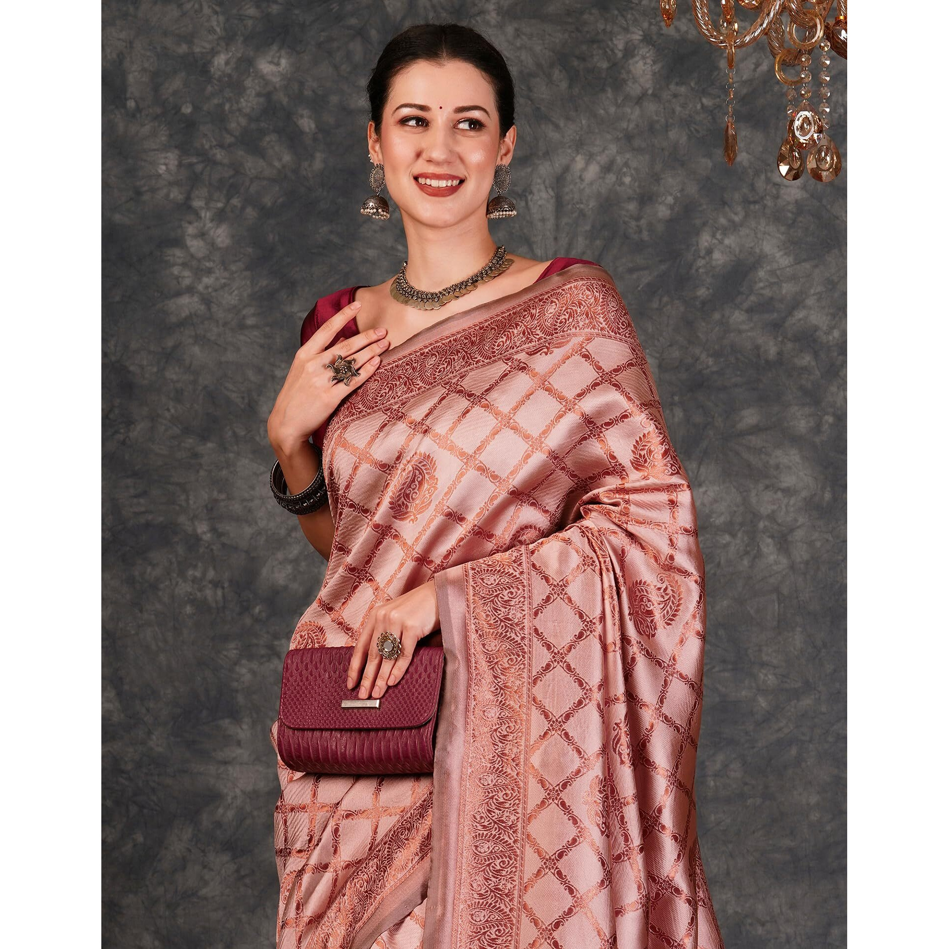 SIRIL Womens Banarasi Jacquard Soft Silk Kanjeevaram Saree With Unstitched Blouse Piece (3759S136A_Light Pink)