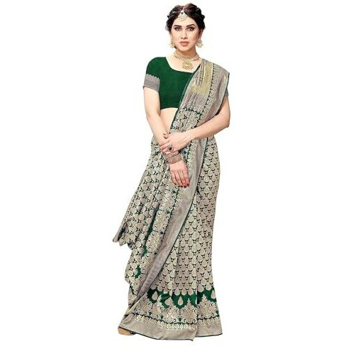 Yashika Womens Trendy Banarasi Kanjivaram Green Color Art Silk Saree with Blouse Material (MALIYA GREEN)