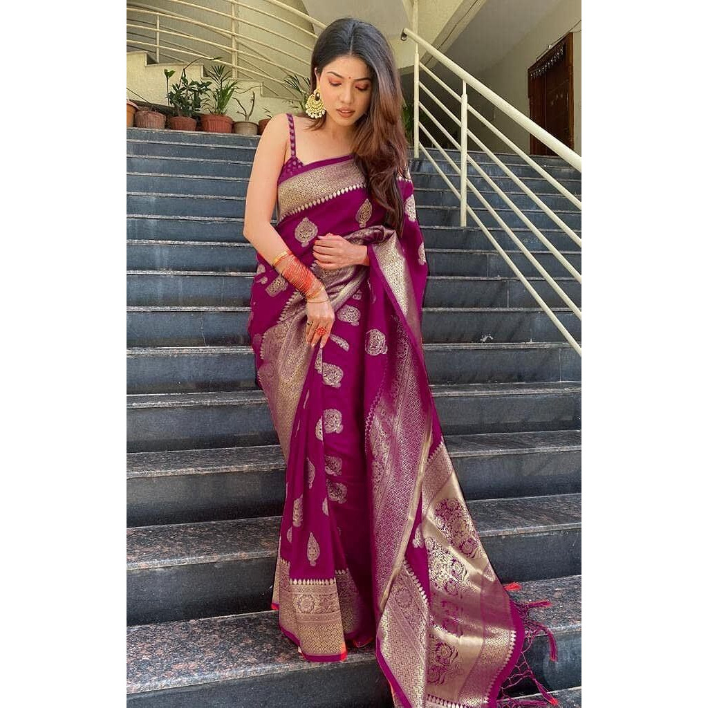 Yashika Womens Trendy Banarasi Kanjivaram Purple Color Saree with Blouse Material(AZ-YS-P1-SAKINA PURPLE)