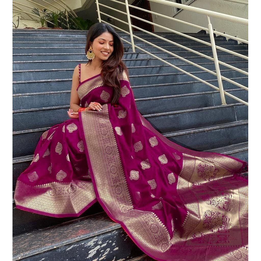 Yashika Womens Trendy Banarasi Kanjivaram Purple Color Saree with Blouse Material(AZ-YS-P1-SAKINA PURPLE)