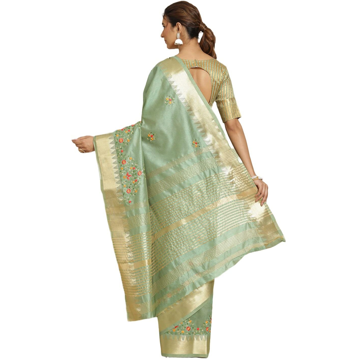 arriva fab Womens Kasavu Cotton Blend Saree With Blouse Piece (Riva1700__Green)